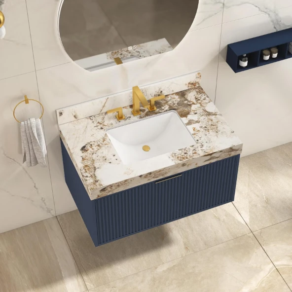 Navy Blue Soft Close Drawer Vanity Unit